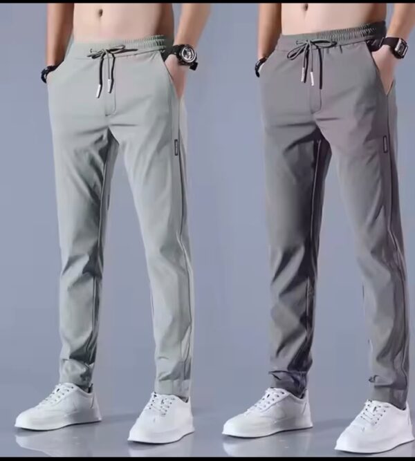 Men Fast Dry Stretch Pants Ice Silk Trousers Solid Color Mid-Waist Loose Breathable Straight-Leg