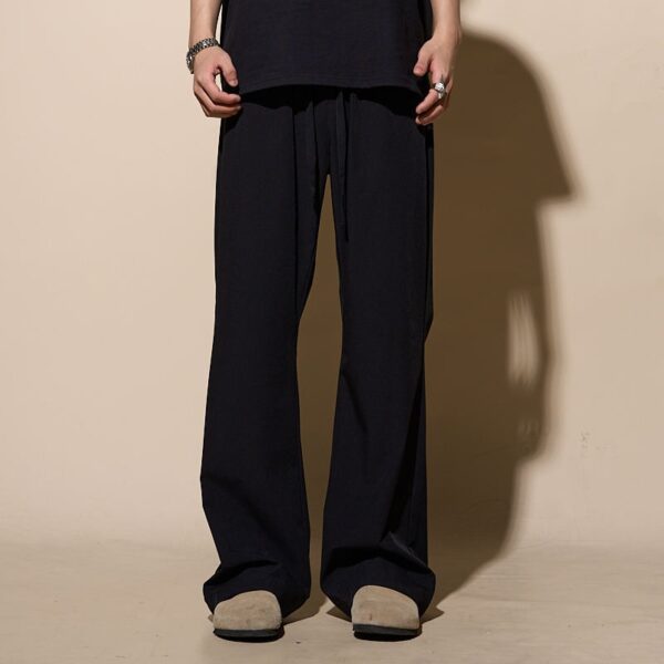Men's Summer Cool Straight Quick-Dry Casual Trousers Elastic Drawstring Waist Draped Flared Pants